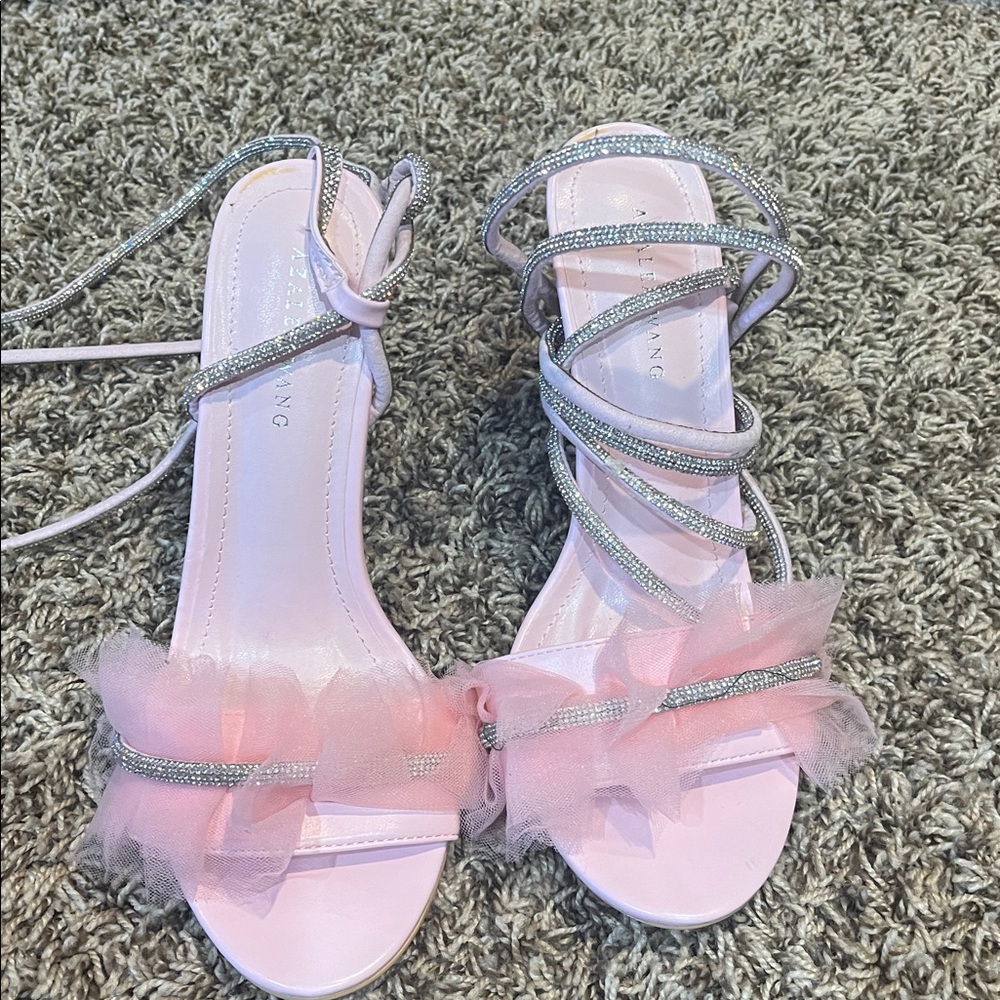 Elegant Pink Strappy Heels with Tulle Accents
